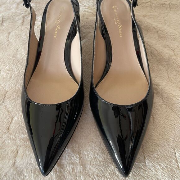Gianvito Rossi Women's Black Patent Leather Slingback Pumps EU 37 1/2 US 7 $695 - Picture 8 of 16